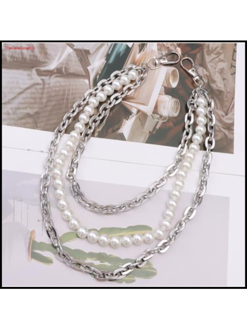 Triple Layer Pearl Hip Hop Pants Chain Belt Loop Clip Lobster Clasp Streetwear - Picture 3 of 5